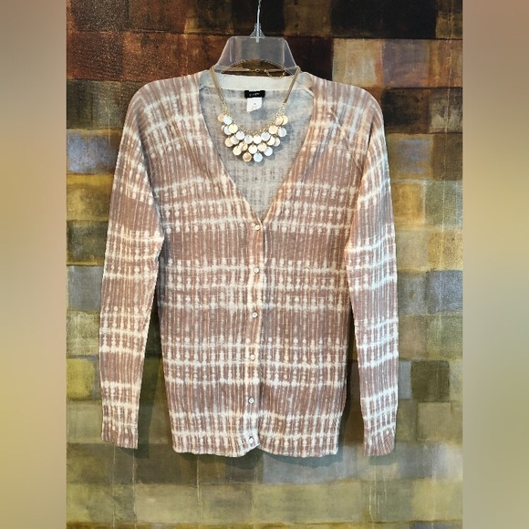 J CREW LS Silk & Linen Tan & Cream Cardigan MINT! - Picture 6 of 8